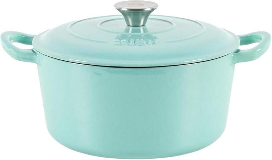 Gietijzeren Cocotte Elegante pan Langzaam garen Regen druppel deksel 4 Liter Muntgroen