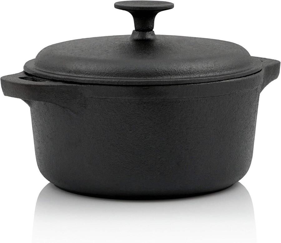 Gietijzeren Cocotte Stoofpan Braadpan Gerechten Bereiden Gelijkmatige Warmteverdeling 2.7 liter Zwart