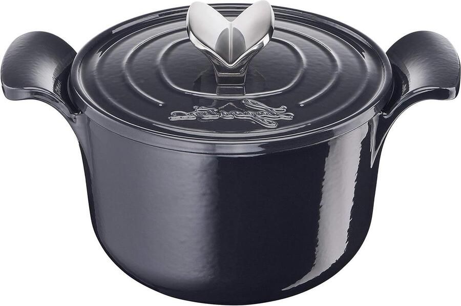 Gietijzeren Cocotte Stoofpan Braadpan Langzaam Koken Condensatie Deksel 18 cm Diameter Zwart