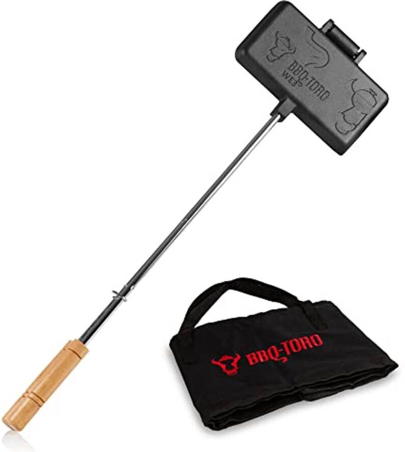 Gietijzeren Croque-Monsieur Wafelijzer met Draagtas voor BBQ en Kampvuur