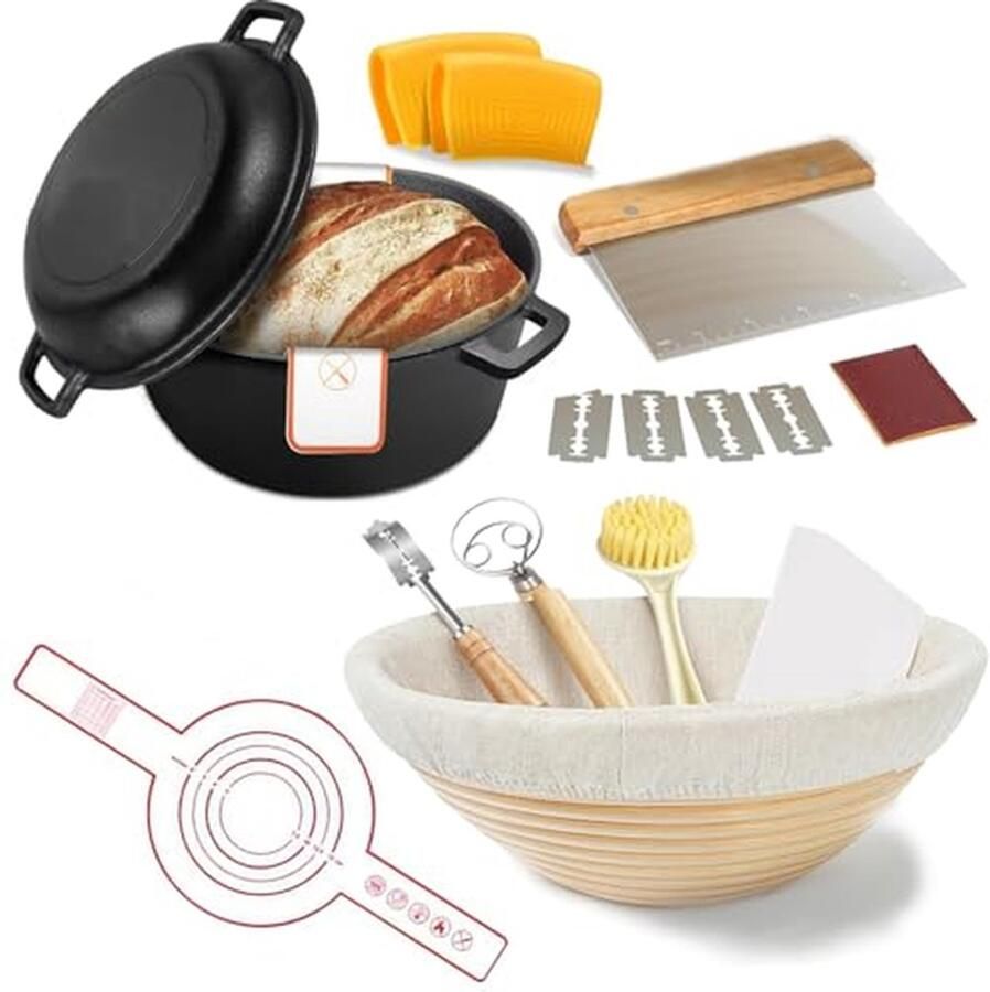Gietijzeren Dutch Oven Broodbakpan Zuurdesem Brood Bakken Complete Broodbakset 5 Quarts Zwart