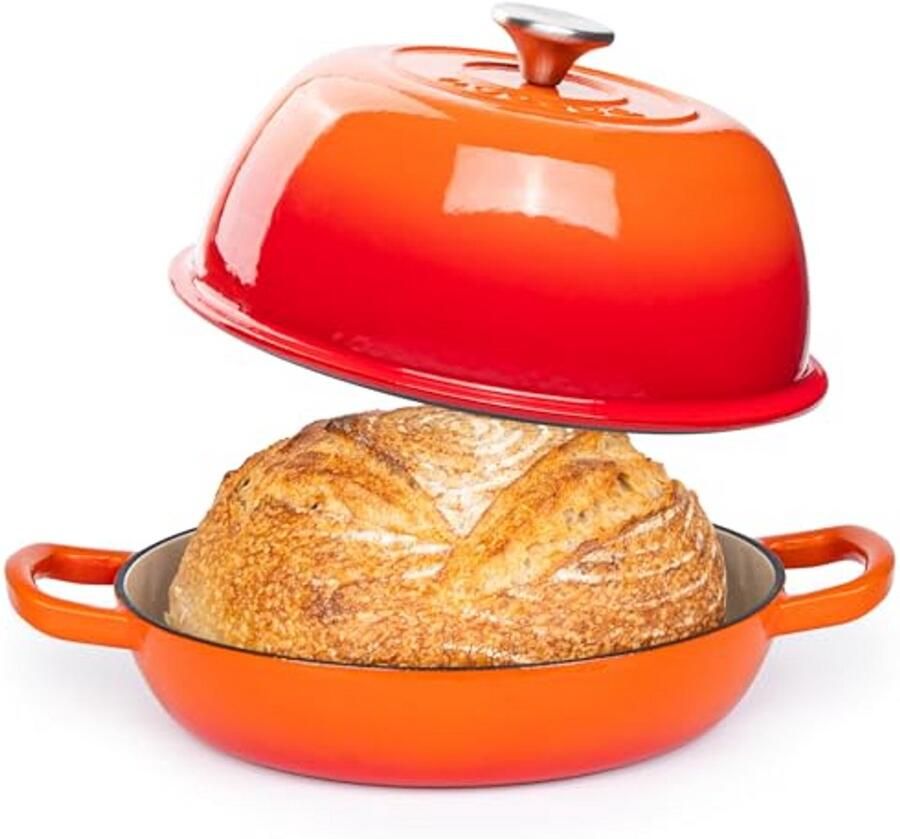 Gietijzeren Dutch Oven Broodpan Braadpan Brood Bakken Stoven Geëmailleerd Oppervlak 5.7 Liter Oranje