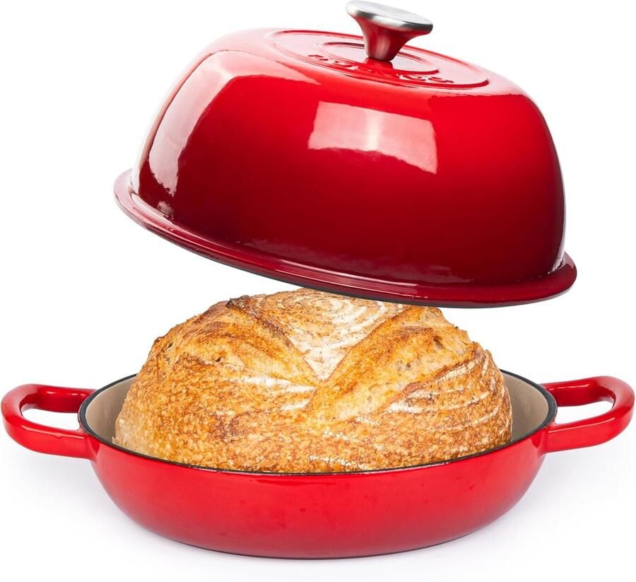 Gietijzeren Dutch Oven Broodpan Brood bakken Geëmailleerde afwerking 5.7L Rood