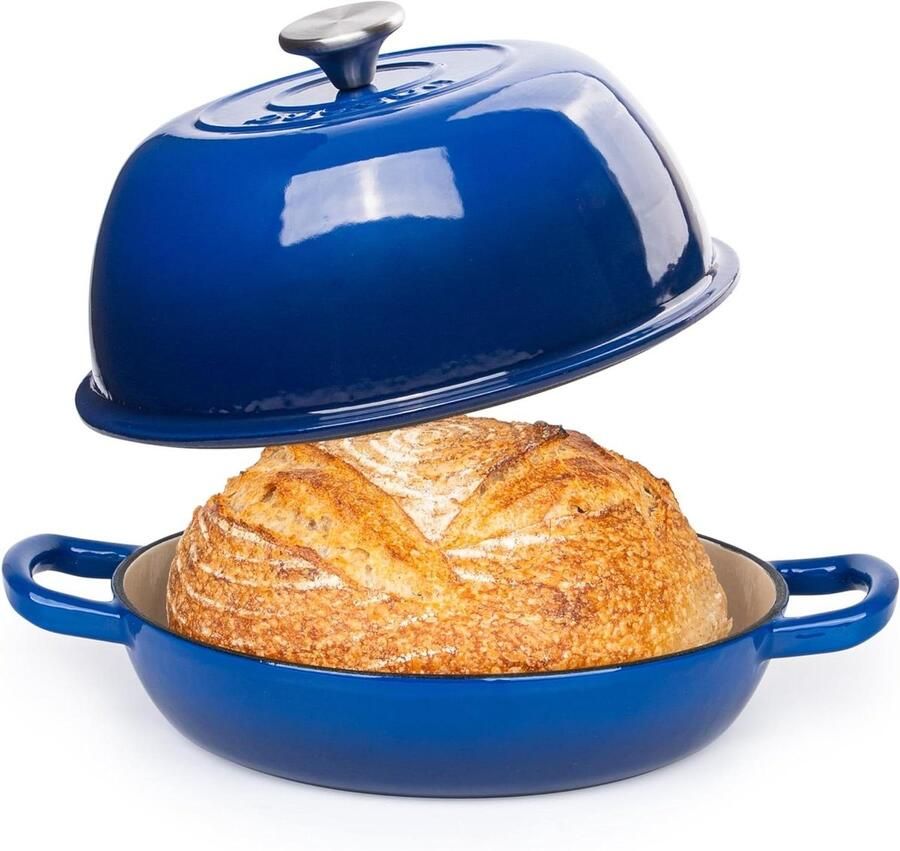 Gietijzeren Dutch Oven Broodpan Gietijzer Brood Bakken Geëmailleerd Oppervlak 22cm 5.7L Donkerblauw