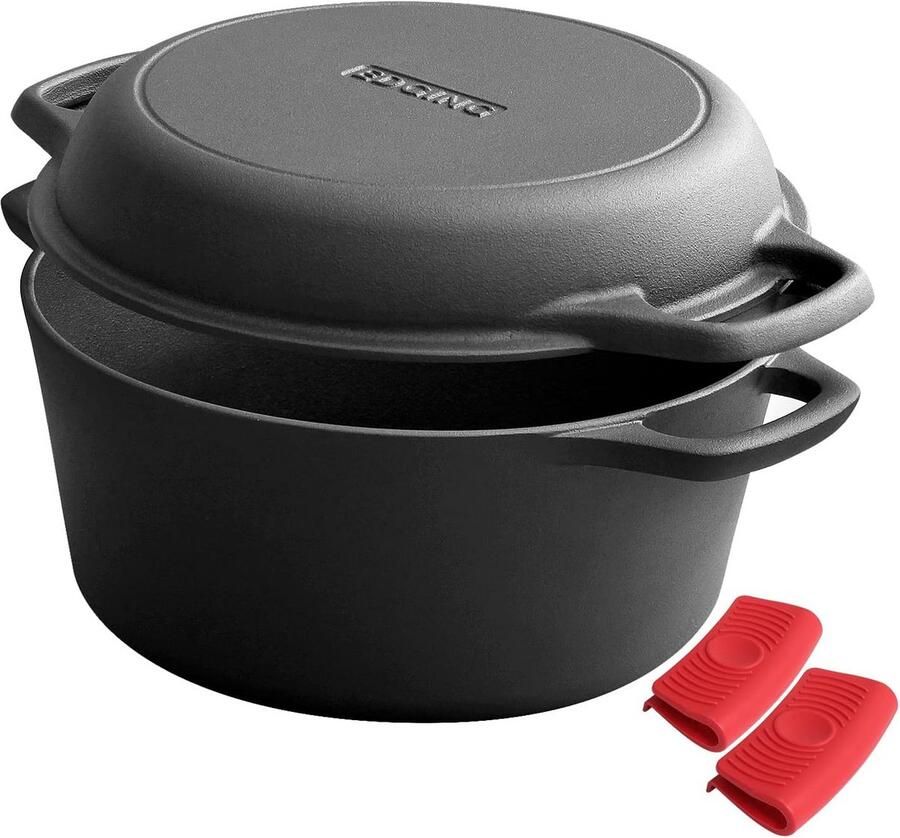 Gietijzeren Dutch Oven met Koekenpan Deksel 3-in-1 Kookpan voor Binnen en Buiten