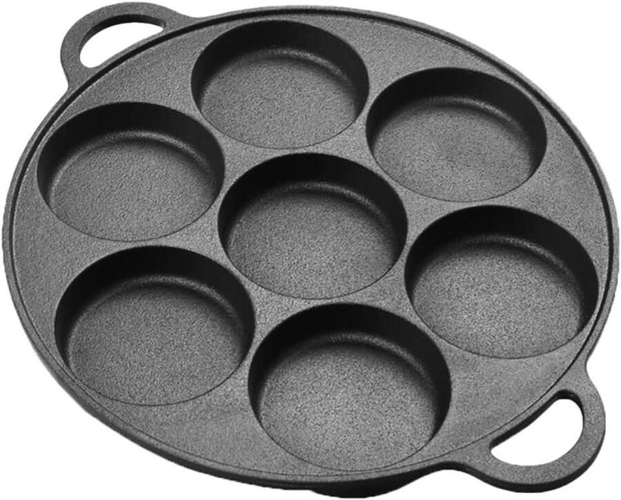 Gietijzeren Eierpan 7-gaats pan Ontbijt Maken Antiaanbaklaag 31.5 cm Zwart