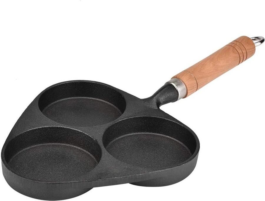 Gietijzeren Eierpan met 3 Gaten voor Omeletten en Pannenkoeken 38 x 20 cm