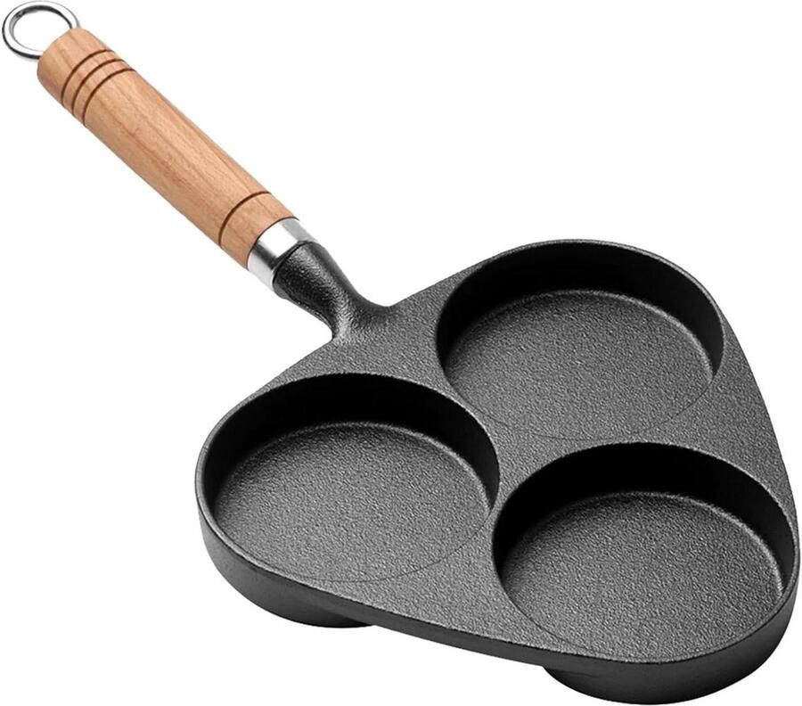 Gietijzeren eierpan Ontbijtpan 3 gaten Ontbijt bereiden Marmeren antiaanbaklaag 38 cm lang Zwart