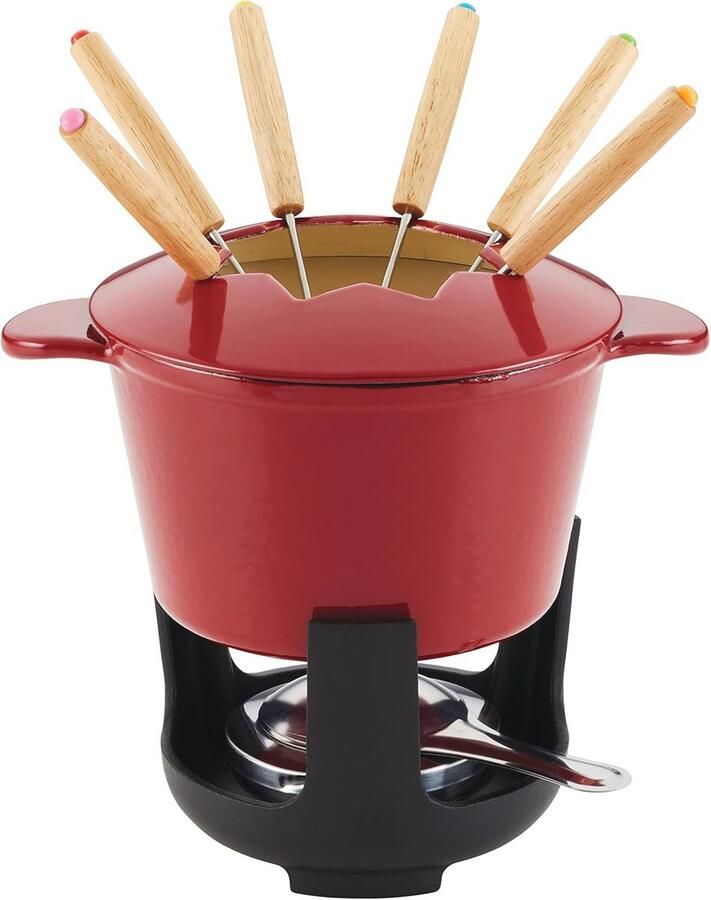 Gietijzeren Fondue Pot Set met Kleurgecodeerde Vorken
