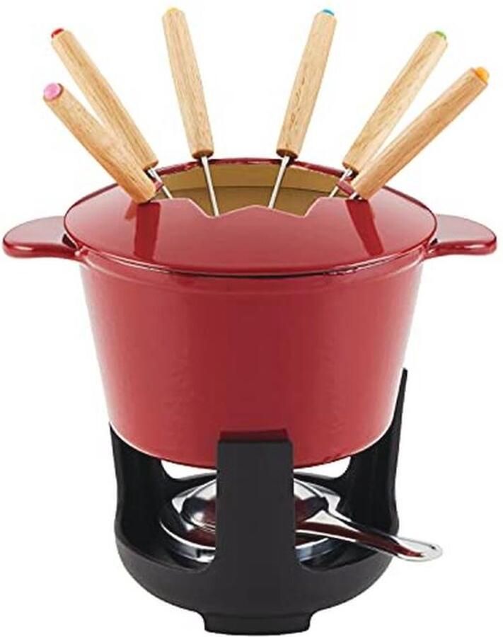 Gietijzeren Fondue Pot Set met Kleurgecodeerde Vorken