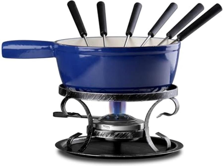 Gietijzeren Fondue Set Kaasfondue Pan Gezellig Tafelen Traditioneel Zwitsers 2000 ml Blauw