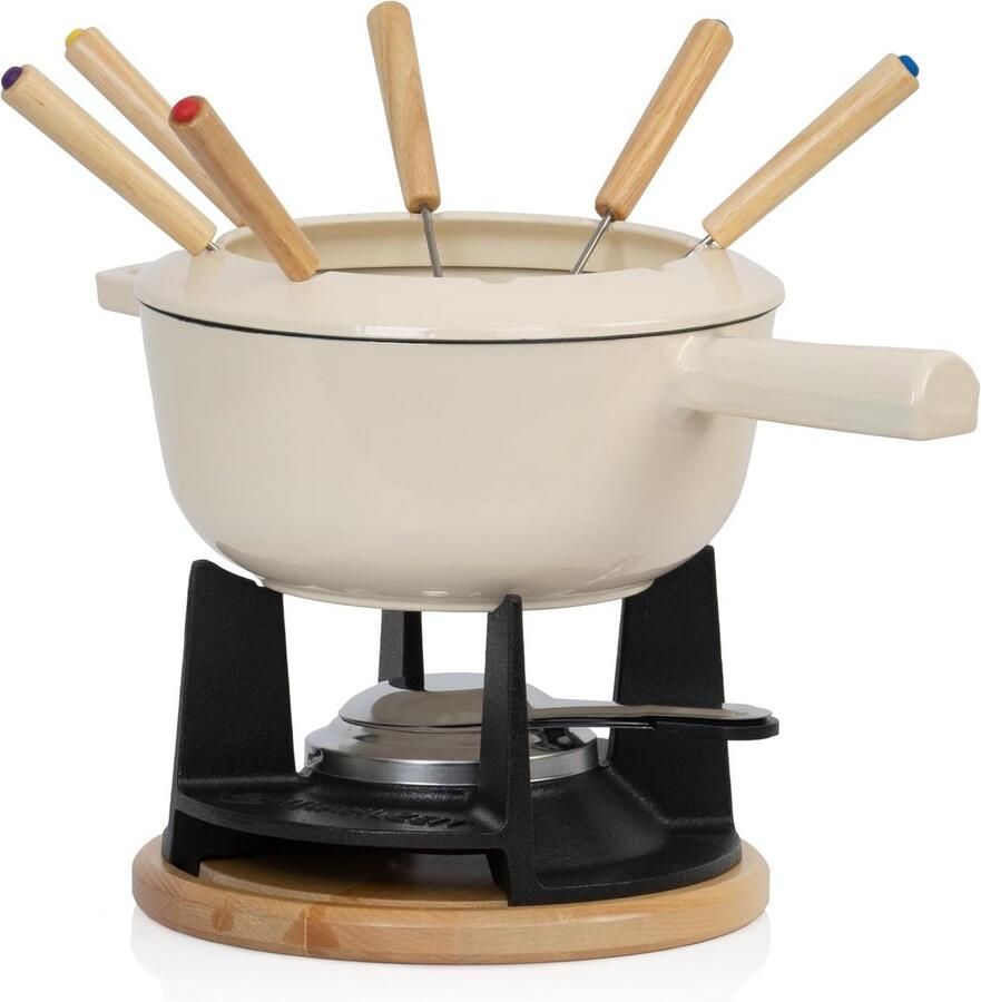 Gietijzeren Fondueset 13-delig voor 6 Personen Inclusief 2L Pan en Vorken Geschikt voor Kaas Vlees en Chocoladefondue