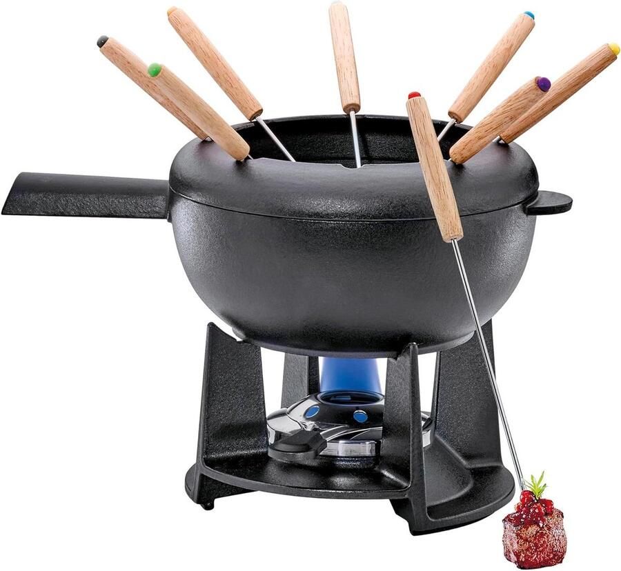 Gietijzeren Fondueset Kaasfondue Vleesfondue Gezellig Tafelen Snelle Warmteverdeling Ø 20 cm Zwart