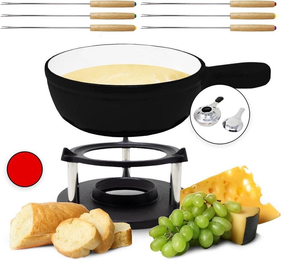 Gietijzeren Fondueset met 6 Vorken voor Kaas Vlees of Chocolade