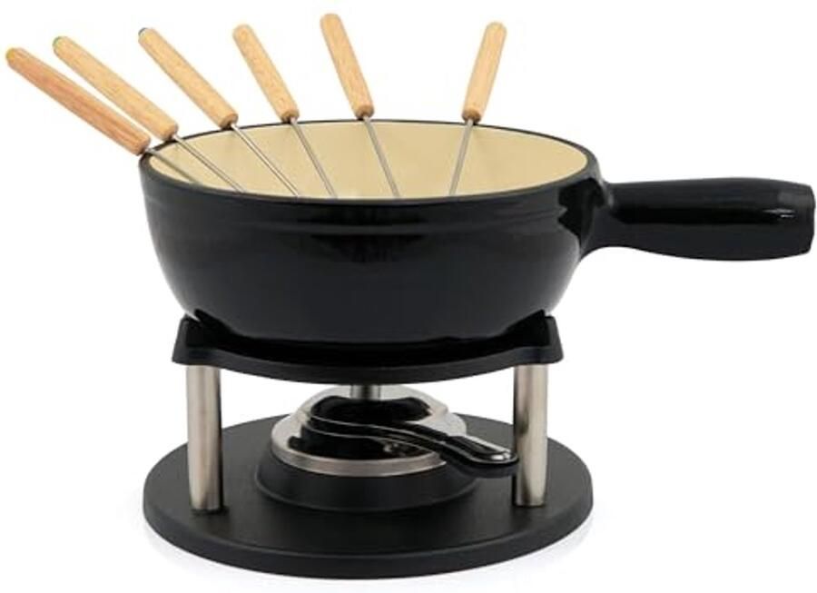 Gietijzeren fondueset voor 6 personen 2 liter 9-delig inclusief brander en vorken