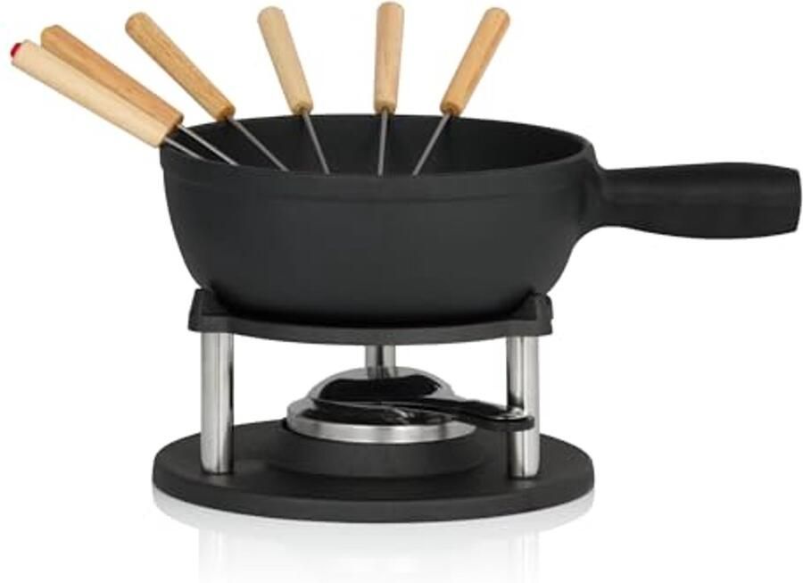 Gietijzeren fondueset voor 6 personen 9-delige kaas- chocolade- en vleesfondue set met brander