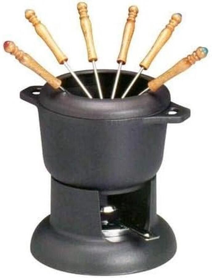 Gietijzeren Fondueset voor 6 personen Inclusief Houten Vorken en Anti-Overloop