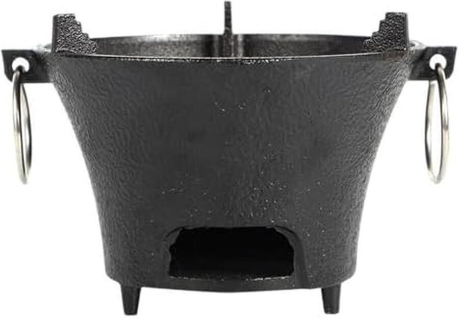 Gietijzeren Grill Buitenfornuis Houtskool Kamperen Koken Draagbaar Stabiele Basis 28 cm Zwart