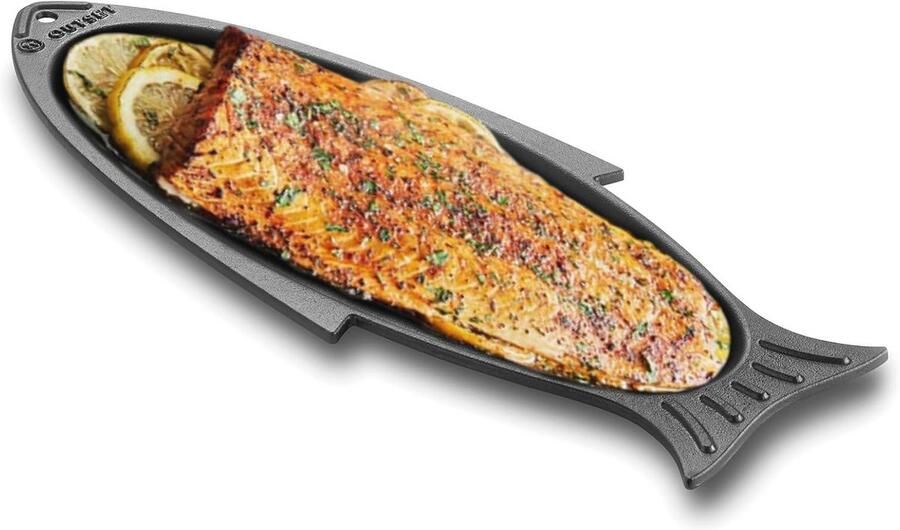 Gietijzeren Grill en Serveerpan voor Vis 48 x 18 5 cm Perfect voor Rokerige Smaken