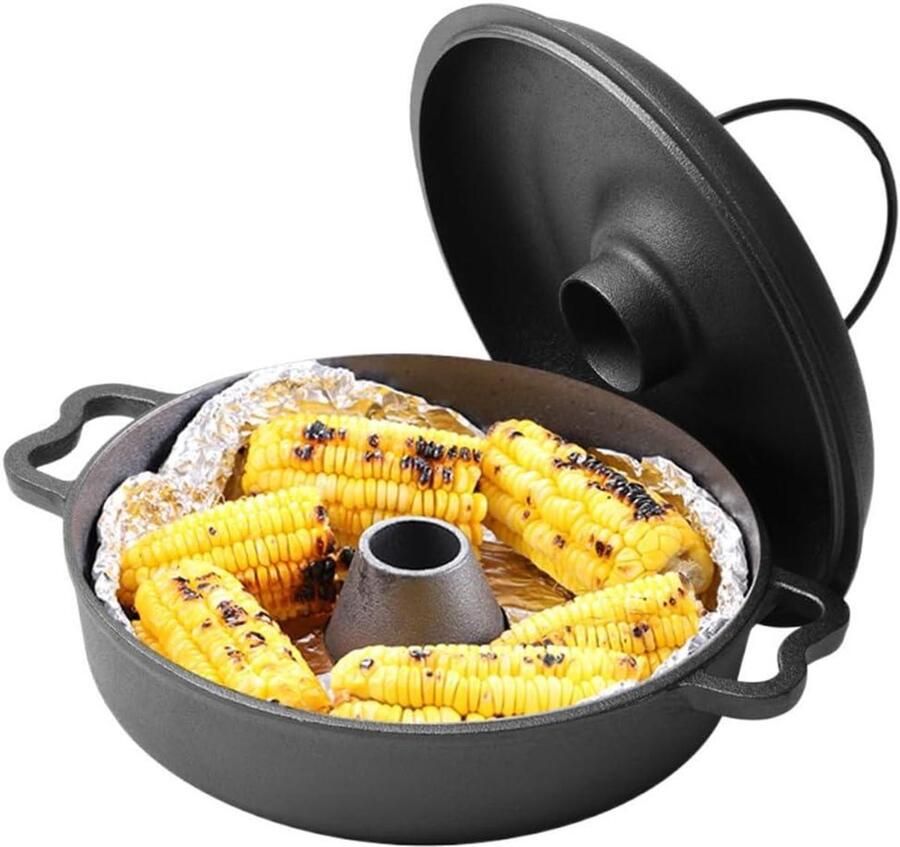 Gietijzeren grill Gesloten barbecue Buiten koken Gelijkmatige warmte 24 cm Zwart