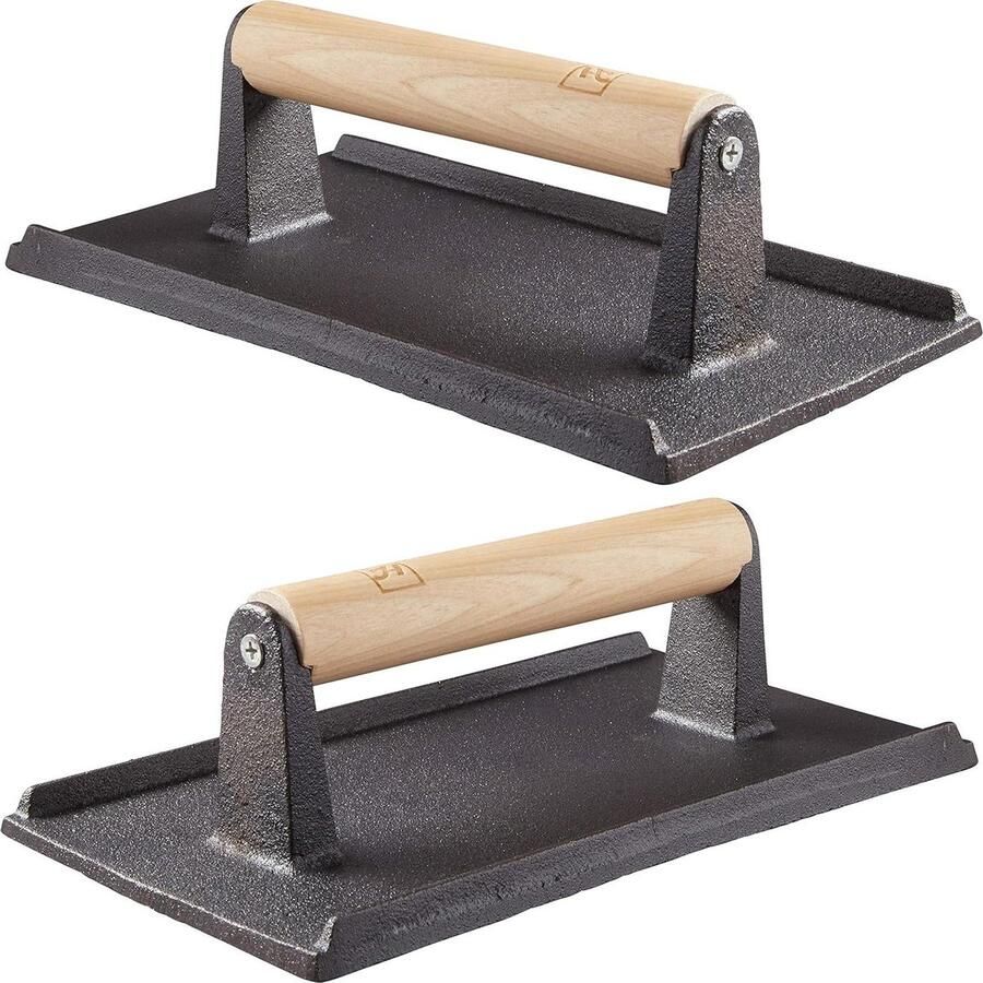 Gietijzeren Grill Gewicht Vleespers Burgerpers Vlees Grillen Voorgekruid Gietijzer 2 stuks 9x5 inch Zwart