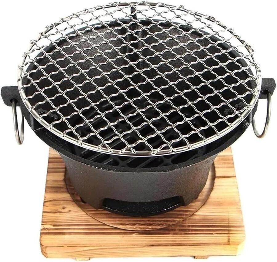 Gietijzeren Grill Houtskool Barbecue Buiten Koken Draagbaar Ontwerp Compact Formaat Zwart