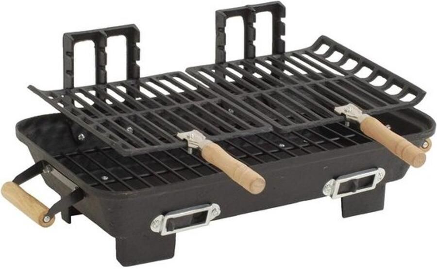Gietijzeren Grill Houtskool BBQ Buiten Koken Verstelbare Roosters 10x18 Inch Zwart