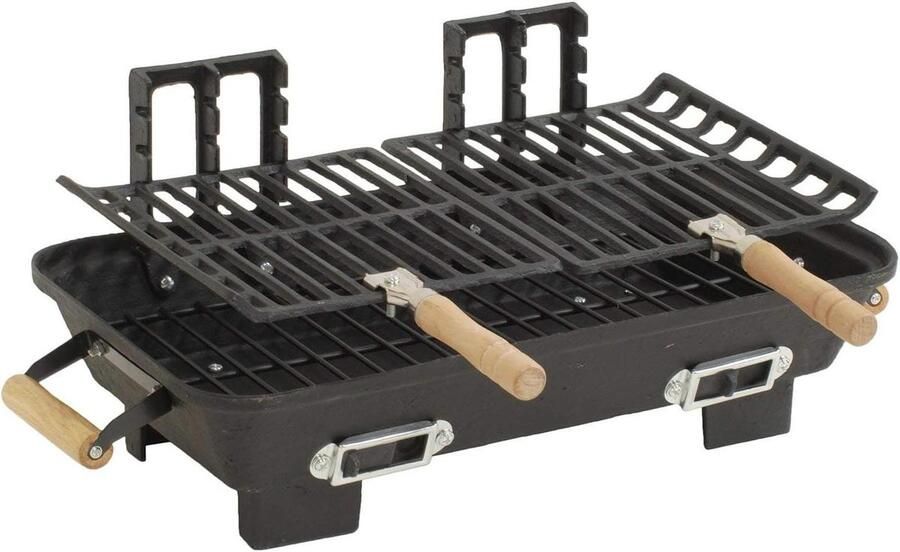 Gietijzeren Grill Houtskool BBQ Buiten Koken Verstelbare Roosters 10x18 Inch Zwart