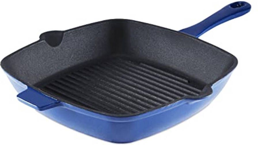 Gietijzeren Grill Pan 26cm met Duurzaam Emaille Interieur Limoges Blauw