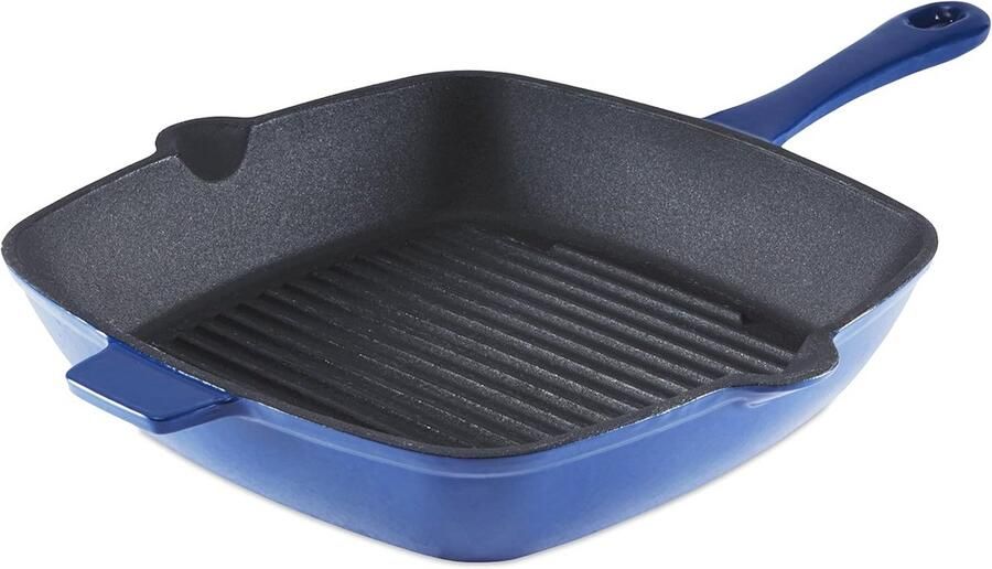 Gietijzeren Grill Pan 26cm met Duurzaam Emaille Interieur Limoges Blauw