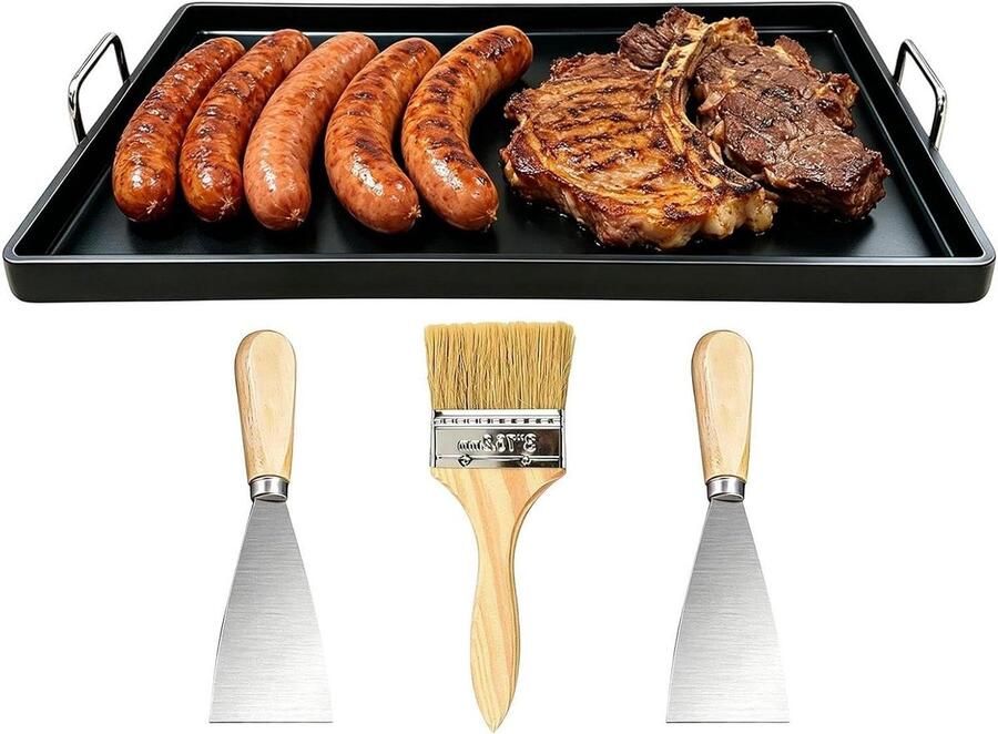 Gietijzeren Grill Pan Bakplaat Koekenpan Buiten Koken Gelijkmatige Warmtegeleiding 30 x 20 cm Zwart