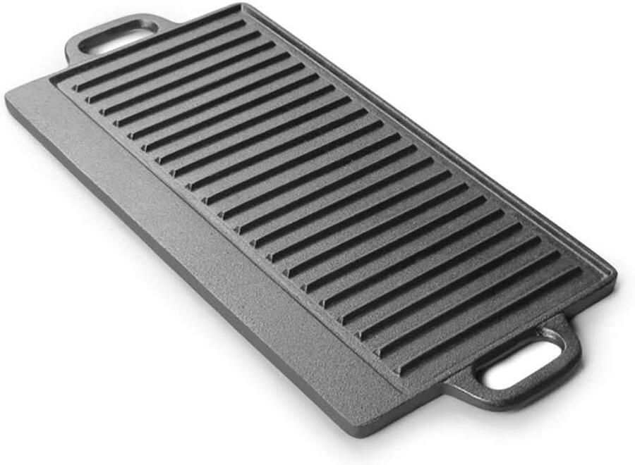Gietijzeren Grill Pan Bakplaat Koekenpan Koken en Bakken Dubbelzijdig Bruikbaar 50 x 25 cm Zwart
