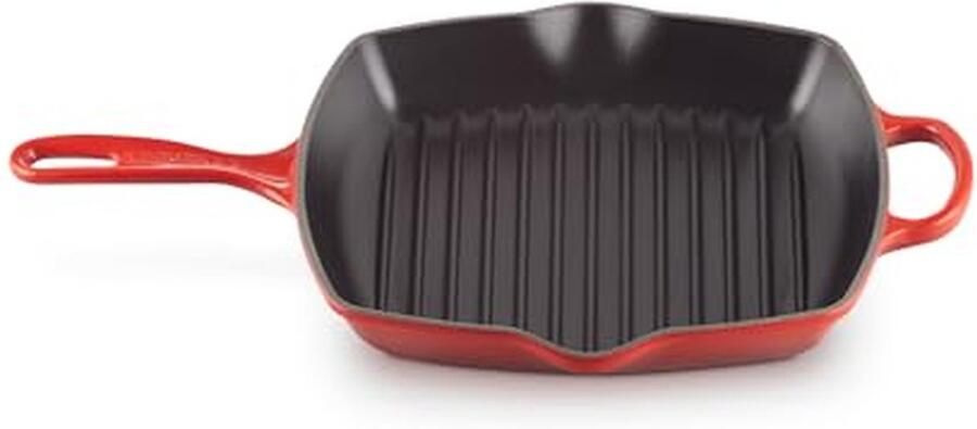 Gietijzeren Grill Pan Grillplaat Vierkant Koken en Grillen Geëmailleerd Gietijzer 26 cm Kersenrood