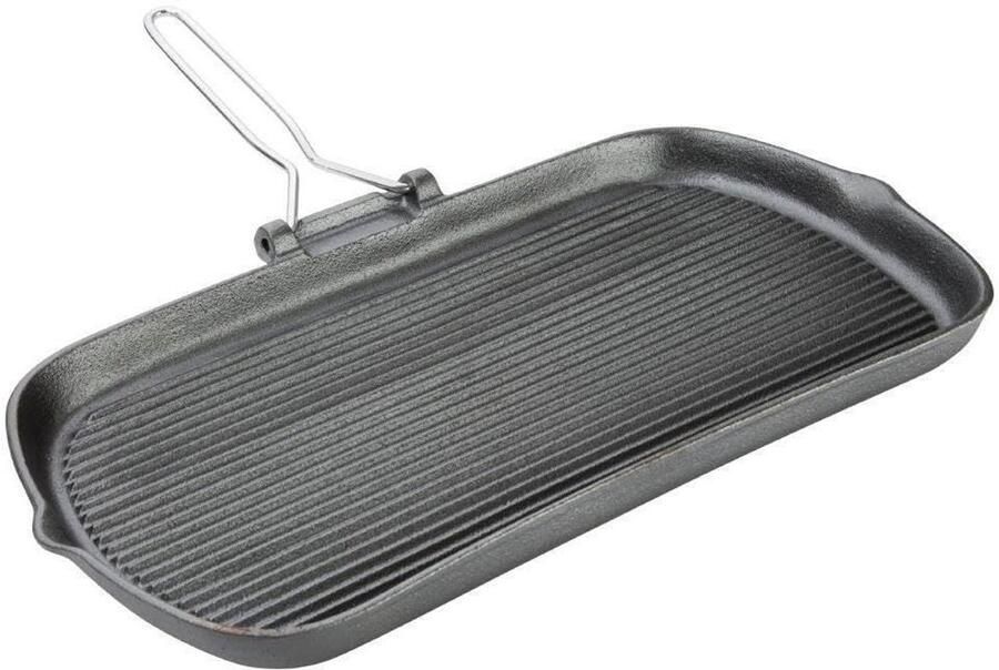 Gietijzeren Grill Pan Koekenpan Ribbel Lekker Koken Heavy Duty 38x22 cm Zwart