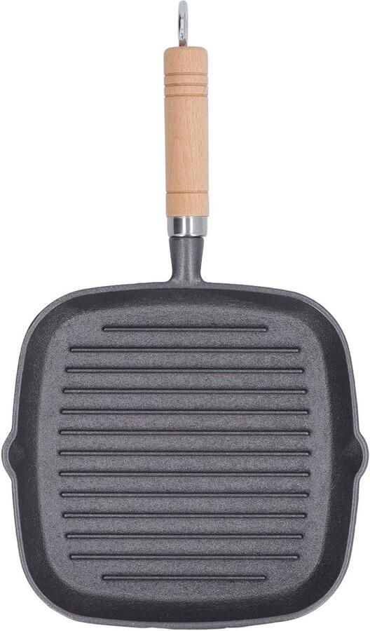 Gietijzeren Grill Pan Koekenpan Steak Vlees Grillen Efficiënt Vet Afvoer 23x21 cm Zwart