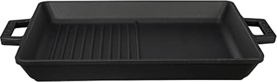 Gietijzeren Grill Pan met 2 Handgrepen 320x260 mm Mat Zwart