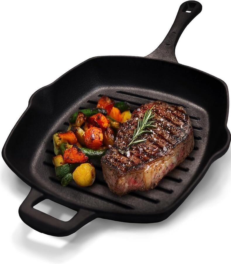 Gietijzeren Grillpan 25 5 cm met Antiaanbaklaag Geschikt voor Inductie Gas en Oven