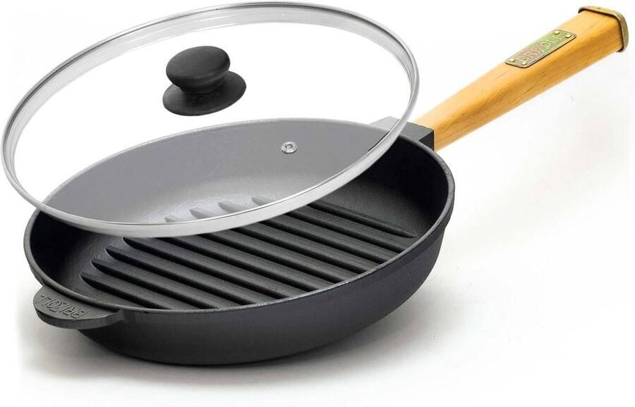Gietijzeren Grillpan Ø 26 cm met Glazen Deksel Geschikt voor Inductie