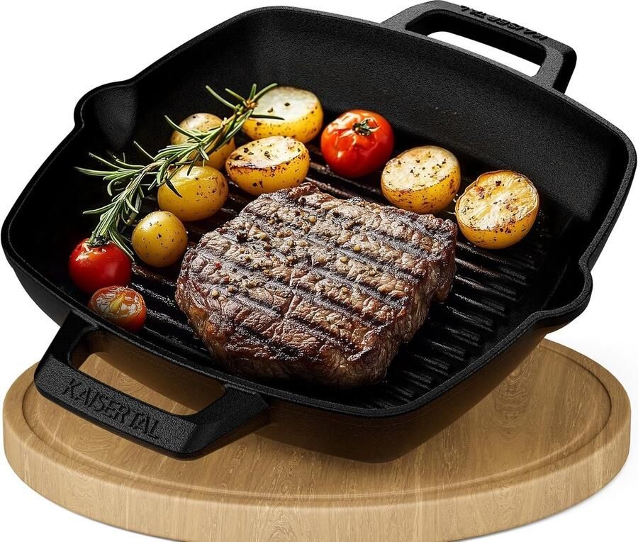 Gietijzeren Grillpan 26 cm voor Inductie Gas en Oven