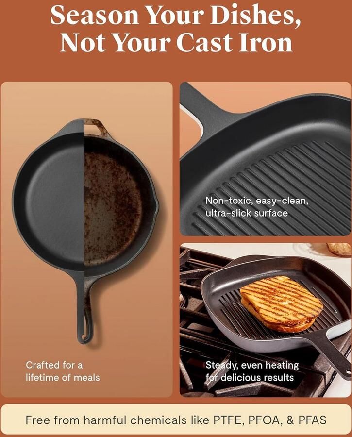 Gietijzeren Grillpan 27 cm met Verhoogde Ribbels voor Inductie en Oven - Foto 3