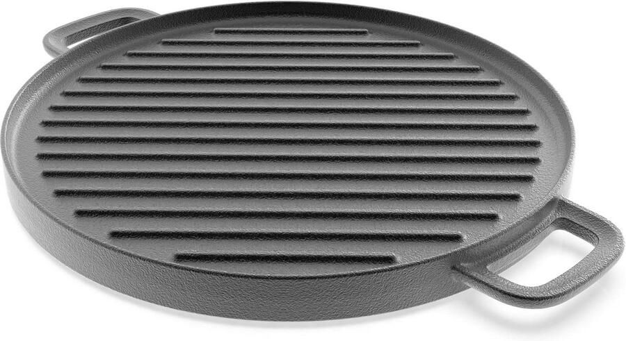 Grillpan Gietijzer Koekenpan Ribbel Lekker Koken Hoge Warmtegeleiding Ø 30 cm Zwart