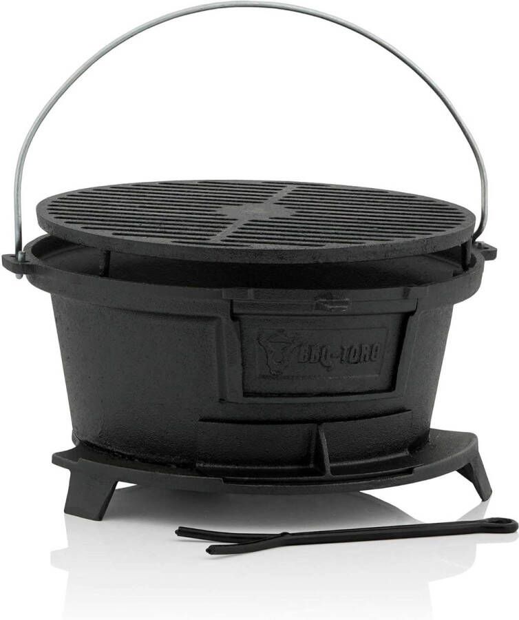 Gietijzeren Grillpan 32 x 33 cm – Mobiele Hibachi Style BBQ Grill voor Camping en Tuin