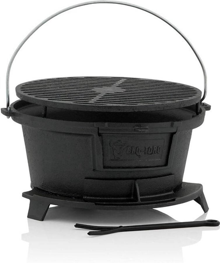 Gietijzeren Grillpan 32 x 33 cm – Mobiele Hibachi Style BBQ Grill voor Camping en Tuin