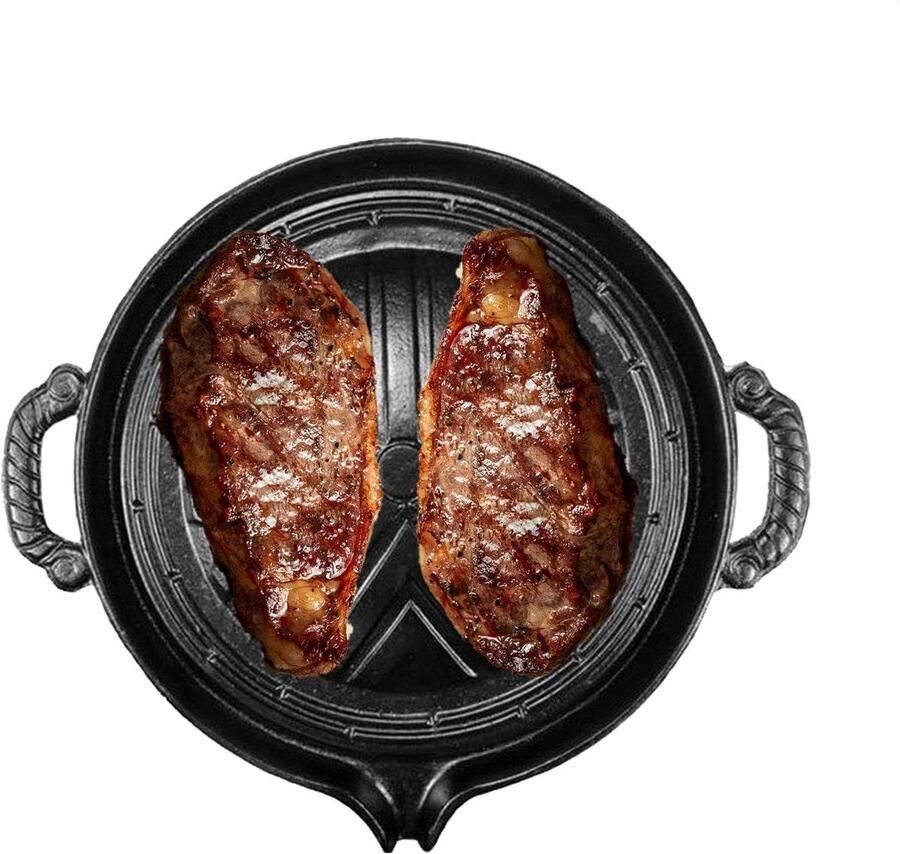 Gietijzeren Grillpan Anti-aanbakplaat Buiten Koken Vet Afvoer Ontwerp 28 cm Zwart
