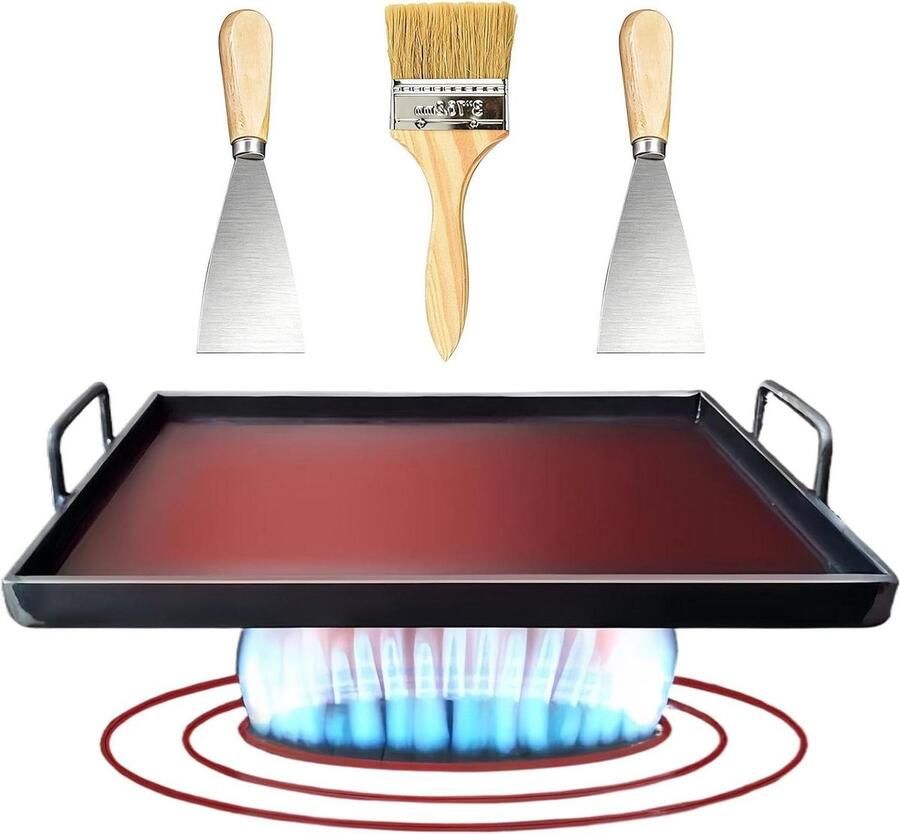 Gietijzeren Grillpan Antiaanbak Kookgerei Buiten Koken Gelijkmatige Warmteverdeling 30x20 cm Zwart
