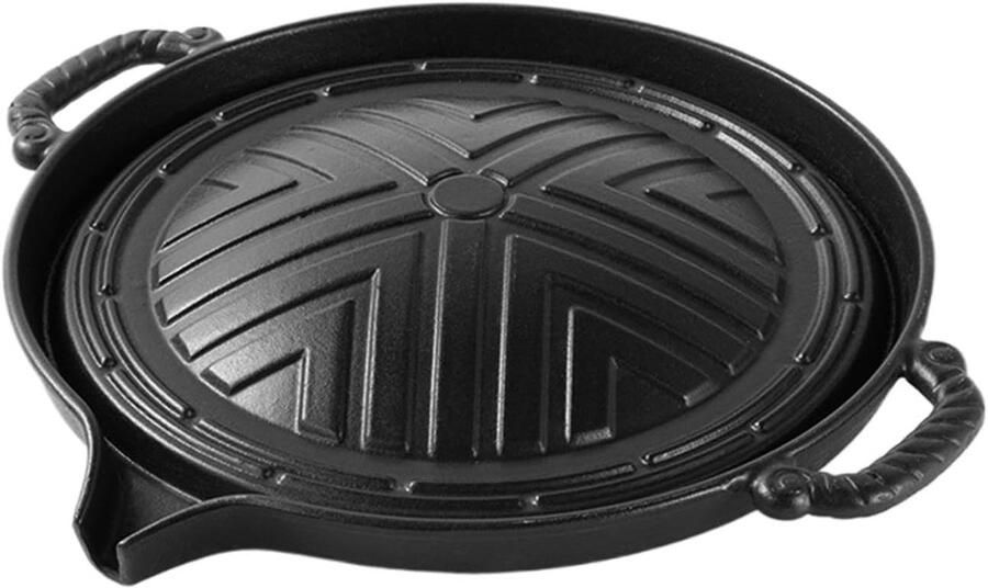 Gietijzeren Grillpan Bakplaat Buiten Koken Olie Afvoer Systeem 35 x 35 cm Zwart