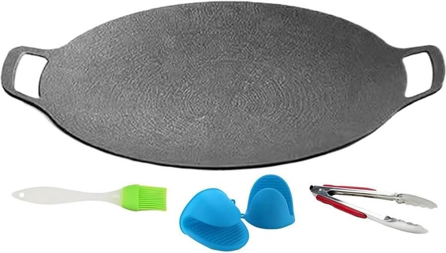 Gietijzeren Grillpan Bakplaat Koekenpan Binnen en Buiten Grillen Antiaanbak Gietijzer 38 cm Zwart