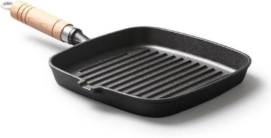 Gietijzeren Grillpan Bakplaat Koekenpan Koken Grillen Gelijkmatige Warmteverdeling 22 cm Zwart