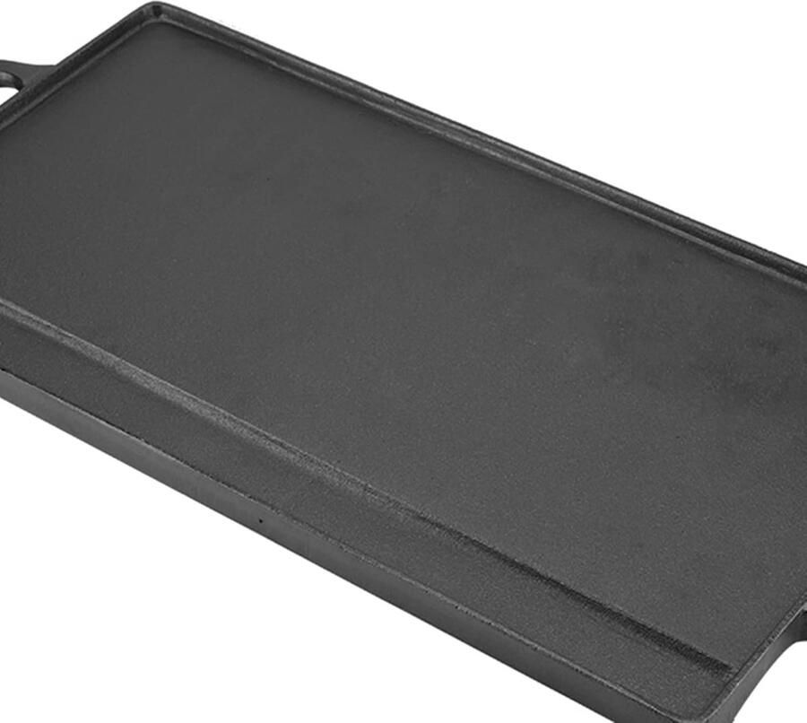 Gietijzeren Grillpan Bakplaat Koekenpan Ontbijt Diner Voorgekruid Antiaanbak 50x24 cm Zwart