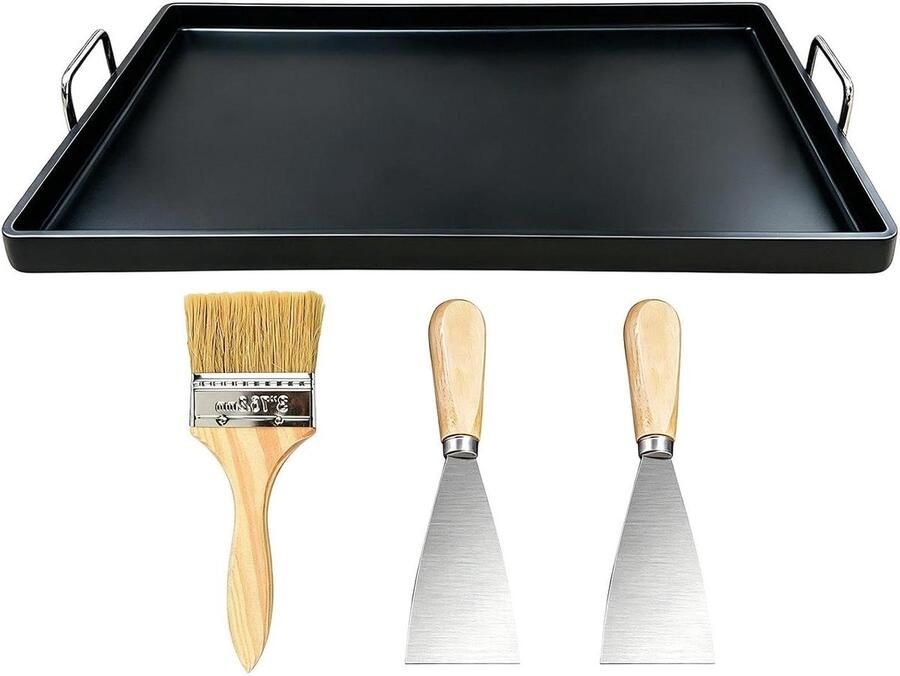Gietijzeren Grillpan Bakplaat Kookgerei Binnen Buiten Koken Gelijkmatige Warmteverdeling 30x20 cm Zwart